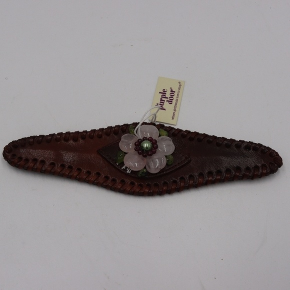 The Purple Door Leather Stone Bead Flower Cuff Adjustable Bracelet Boho
